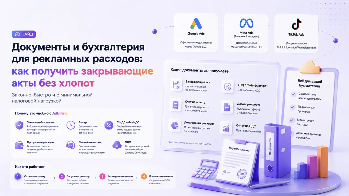 Документы для бухгалтерии при оплате рекламы в Google, Meta и TikTok