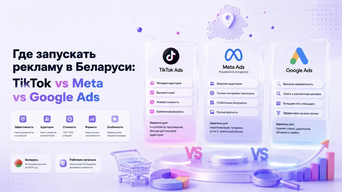 TikTok vs Meta vs Google Ads: где запускать рекламу в Беларуси